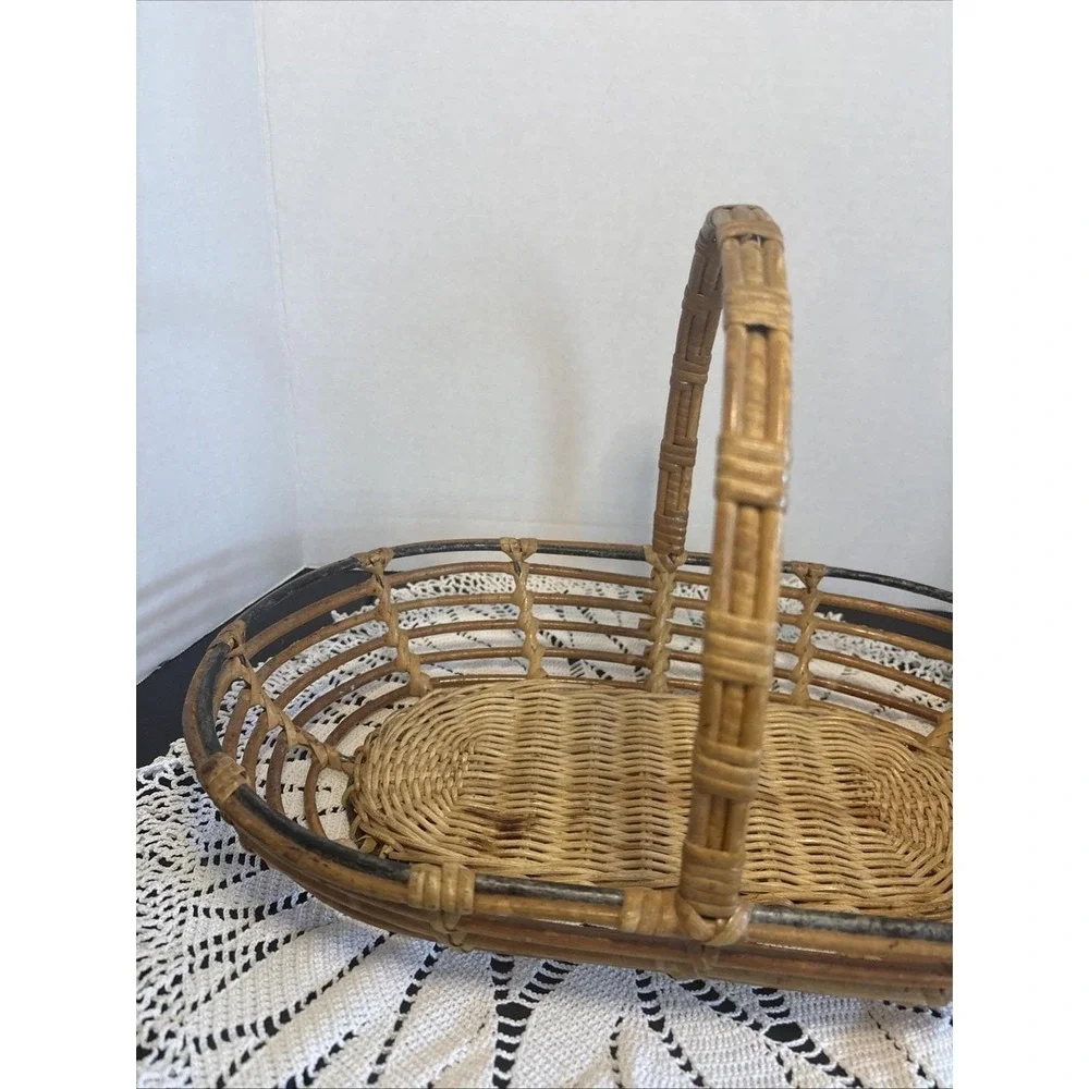 VTG Bentwood Bamboo Reed Gathering Basket Wicker Garden Trug Rattan BOHO Decor